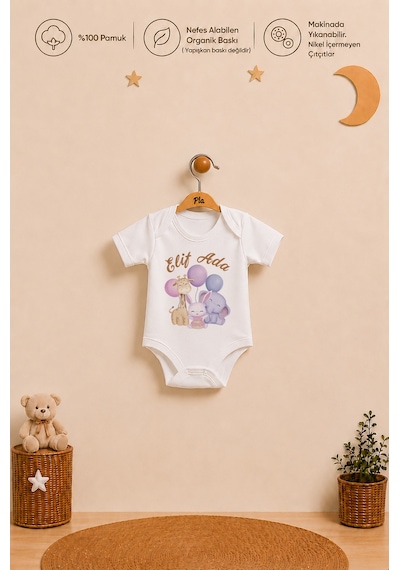 Pia Baby İsme Özel Kız Bebek Body Seti 2 Adet %100 Pamuk Organik Baskılı Çıtçıtlı Zıbın Bebek Hediyesi 2054b23x Ekru
