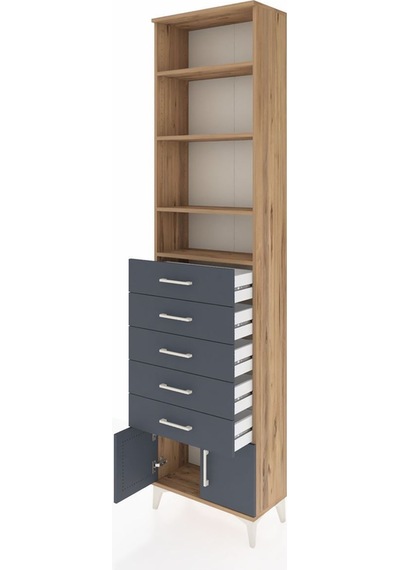 Arges Dolap 4 Raflı 5 Çekmeceli 2 Kapaklı 60x30x243 Çam-antrasit Atlas Çam