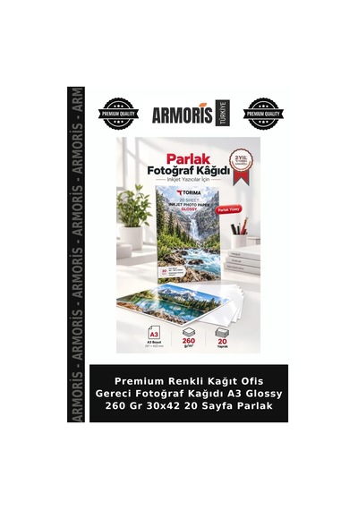 Premium Renkli Kağıt Ofis Gereci Fotoğraf Kağıdı A3 Glossy 260 Gr 30x42 20 Sayfa Parlak