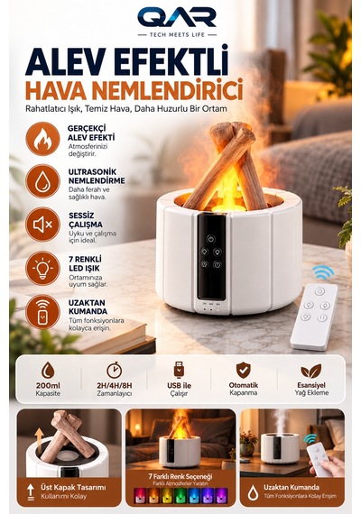 Kamp Ateşi Tasarımlı Hava Nemlendirici Dekoratif Masaüstü Ev Ve Ofis Ortam Nemlendirici