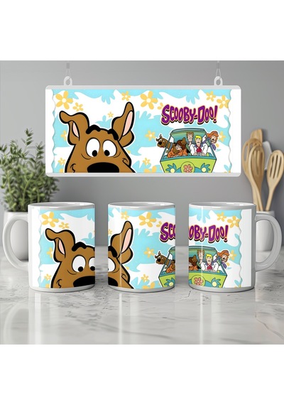 Scooby Doo Kupa Bardak - Renkli Çizgi Film Tasarım - Komik Ve Eğlenceli Karakterli Bardak Beyaz
