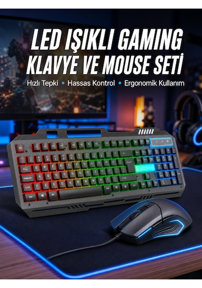 Işıklı Q Klavye Mouse Seti Siyah Klavye Yeni Nesil