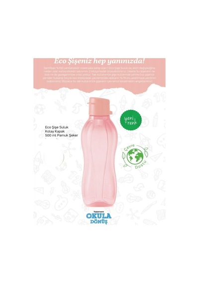 Eco Şişe Suluk 500 Ml Kolay Kapak Pembe Pamuk Şeker R1126 Pembe