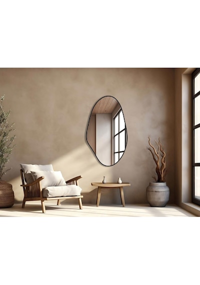 Asimetrik Ayna, Konsol Aynası, Dresuar Aynası, Duvar Aynası 75 X 50 Siyah