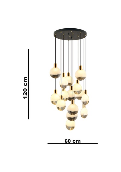 Lampaluce Spiaggia Modern Tasarım Galeri Boşluğu Yüksek Tavan Avizesi 16'lı Siyah 70cm Eskitme