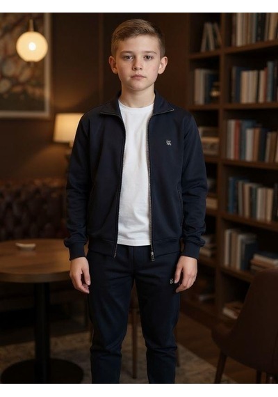 Zekids Erkek Çocuk T-shirt Kapüşonlu Hırkalı Üçlü Eşofman Takım-16355 Lacivert