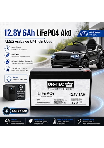 Or-tec 12.8v 6ah Lifepo4 Akülü Araba - Ups Aküsü