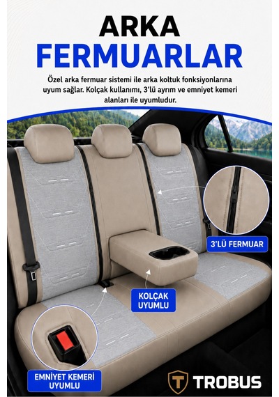 Dacia Sandero 2008+ Uyumlu Prestige Line Keten Serisi Bej Koltuk Kılıfı 17183784