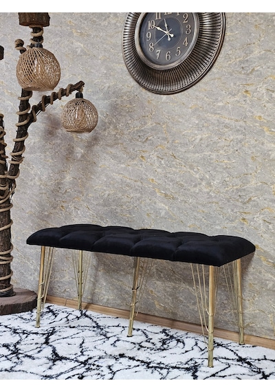 Zafir Metal Gold Tel Ayaklı 100 Cm Puf Bench - Puf - Bench - Oturak - Mutfak Oturağı - Antre Oturağı Siyah