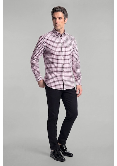 Bisse Modern Fit Paşa Yaka Düğmeli Ekose Kışlık Pamuk Bordo Erkek Gömlek Gmeks0122300213 D25