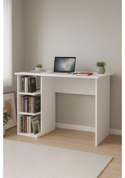 Raflı Çalışma Masası Ev & Ofis İçin Modern Masa Beyaz Raflı Çalışma Masası Ev & Ofis İçin Modern Masa Beyaz