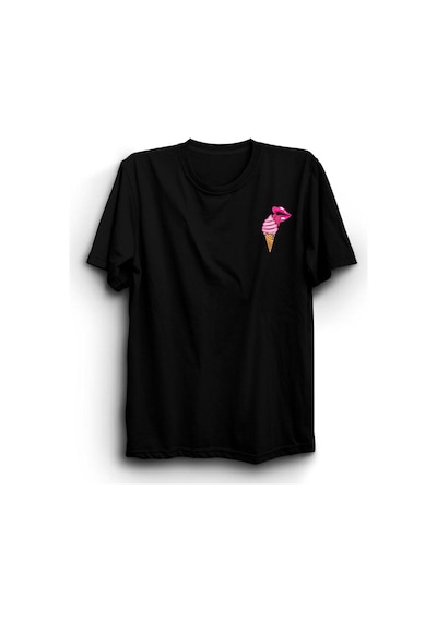 Stoned&Fame Dondurma Ve Dil Baskılı Unisex T-shirt SIYAH Siyah