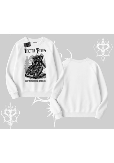 Startmore Biskilet Sweatshirt Throttle Therapy No Brakes Just Freedom Beyaz
