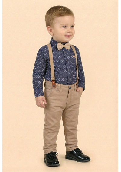 Mnk Baby & Kids Erkek Bebek Askı Papyon Gömlek Pantolon Takım M00785 Lacivert