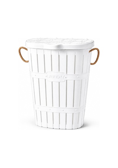 65 L Bambu Halat Kulplu Kirli Çamaşır Sepeti Kapaklı Plastik Gövde 58 X 45 X 35 Cm Havalandırmalı Çamaşır Saklama Sepeti Beyaz Çok Renkli