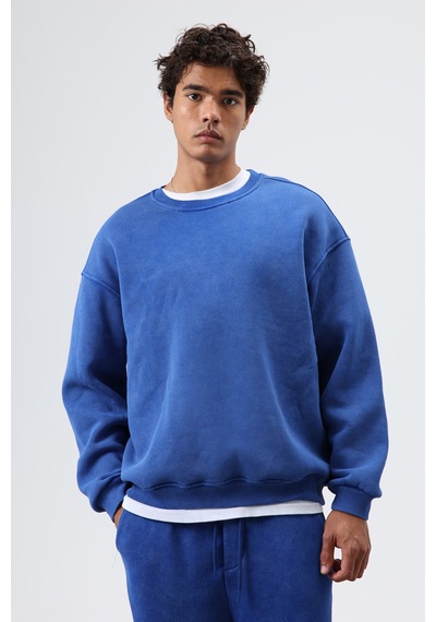 Vamos Basic Oversize Yıkamalı Sweatshirt Saks