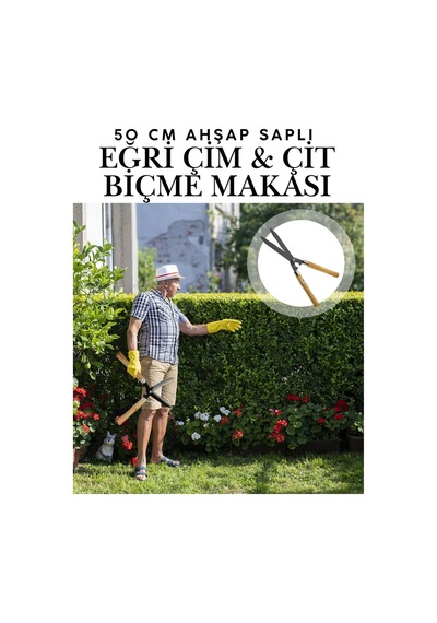 Eğri Çim Budama Makası 50 Cm Keskin Metal Bıçkılı Çalı Ve Çimen Kesme Makası Bahçe Tipi Metal Makas
