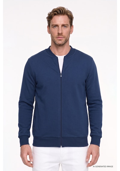 AC&Co / Altınyıldız Classics Erkek Lacı Standart Fit Normal Kesim İçi Polarlı Kolej Yaka Pamuklu Sweatshirt Lacivert