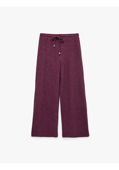 Koton Rahat Kalıp Düz Bol Paça Floral Dokulu Pantolon Mürdüm 7wak40120ek Mor