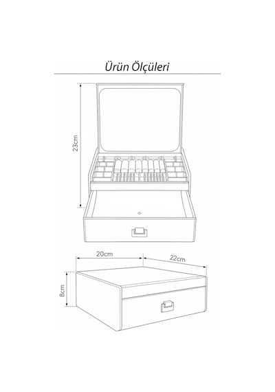 Aynalı Çekmeceli Takı Kutusu Aynalı Kapak Çekmeceli Tasarım Yüzük Kolye Saat Saklama Organizer Krem