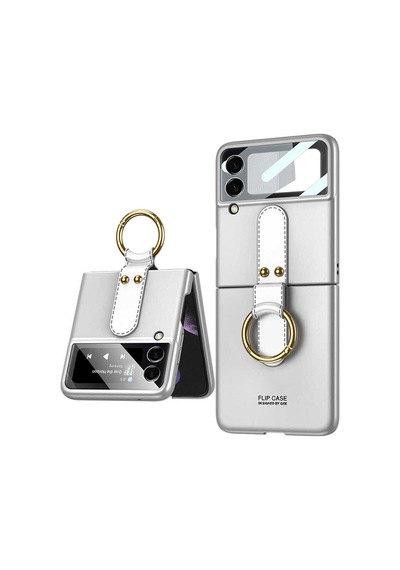 Galaxy Z Flip 3 Kılıf Zore Flip Ring Kıpta Kapak Gümüş
