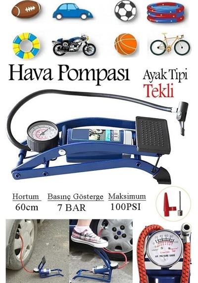 Ayak Hava Pompası 1 Adet Kalın Pistonlu Ayak Tipi Hava Pompası Bisiklet Teker Top Kurban Şişirme Araba Göstergeli
