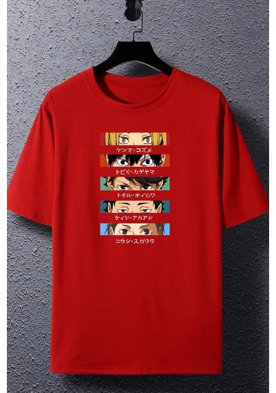 Unisex Cosplay Haikyuu Baskılı T-shirt Kırmızı