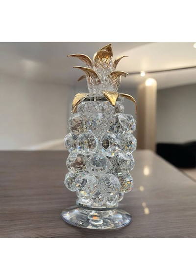 Dekoratif Kristal Cam Tekli Ananas Küçük Boy Şeffaf Gold