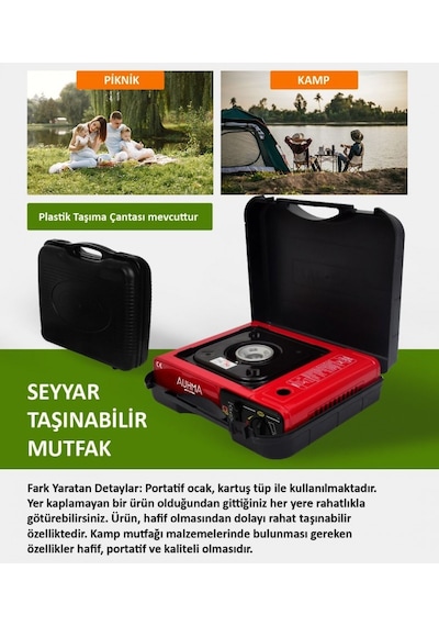 Taşınabilir Tekli Portatif Kamp Ocağı Piknik Ocağı+ Kartuş +çanta Çok Renkli