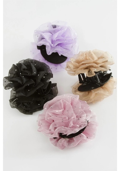 Gül Tüllü Mandal Toka 8 Cm Pembe