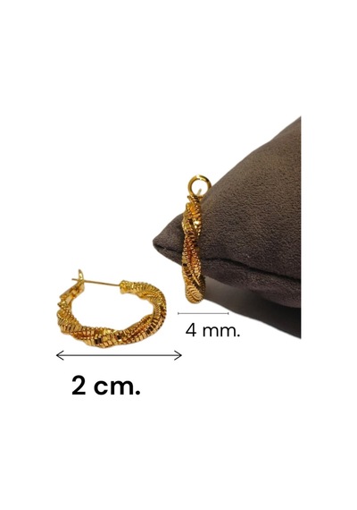 Altın Kaplama Sarmal Burgu Halka Küpe - 2 Cm Çap Küp Dokulu Kadın Küpe Gold