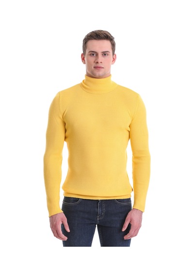 Hatemoğlu Sarı Slim Fit Fitilli Balıkçı Yaka Yünlü Triko Kazak 34232023a01 Sarı