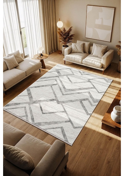 Cotto Motto Tt001a Krem Halı Modern Geometrik Çizgili Pamuk Taban Yıkanabilir Salon Mutfak Halısı