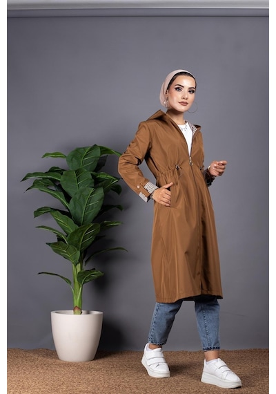 Sevitli İçi Çizgili Trençkot-kahverengi-1298-kahverengi Kahverengi