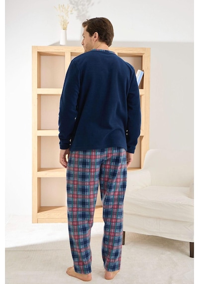 Pijamoni Erkek Düğme Yaka Kışlık Polar Pijama Takımı 6100/6,1 - 1 Adet Lacivert