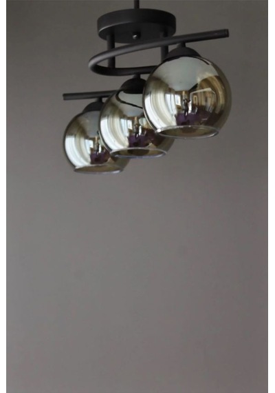Fuji Modern Tasarım Yatak Odası Salon Mutfak Oturma Odası Renk Camlı 3 Lü Avize Siyah Balll1