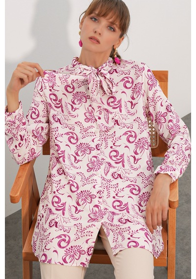 Bigdart Kadın Desenli Uzun Tunik 5998 - Pembe