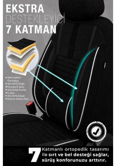 Citroën Nemo A9 Phantom Siyah Beyaz Tüyü Ticari 2+1 Oto Koltuk Kılıfı Tam Set -ortopedik-kolay Montaj-terletmez 2008 - 2017