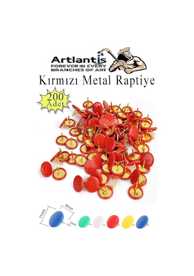 Kırmızı Raptiye 200 Adet 1 Paket Renkli Pvc Kaplı Başlıklı Raptiye Plastik Yuvarlak Düğmeli Raptiye Pano Okul Ofis Büro