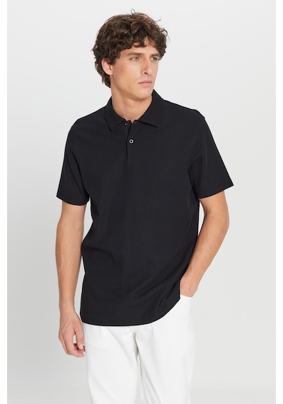 AC&Co / Altınyıldız Classics Erkek Sıyah %100 Pamuk Slim Fit Dar Kesim Polo Yaka Jakarlı Triko Tişört SIYAH