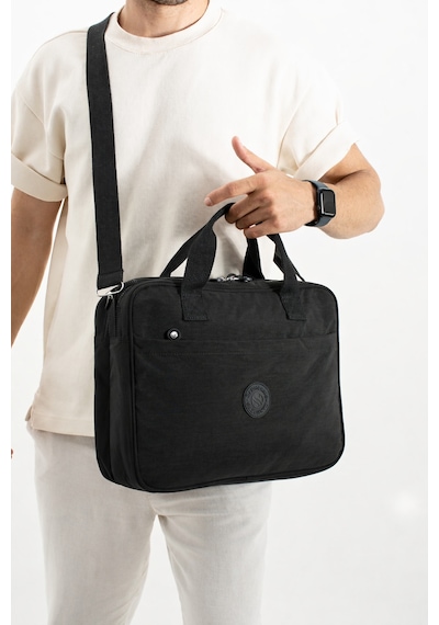 Sanmorris Unisex Krinkıl Siyah Renkli Suya Dayanıklı Laptop Bölmeli Çapraz-el Askılı Evrak Ve Laptop Çantası Siyah