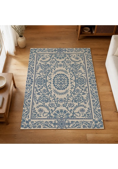 Kartela Halı Veso Halı Kaymaz Taban Makinede Yıkanabilir Halı Mavi - 100 X 150 Cm