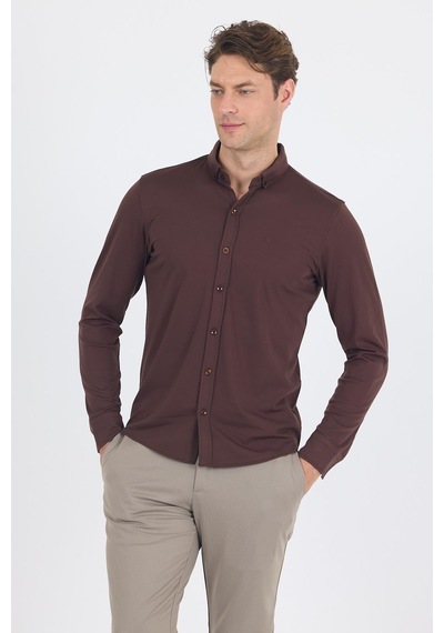 İmza Koyu Kahverengi İtalyan Düğmeli Yaka Uzunkol Cepsiz Slim Fit Gömlek 1004250254 Koyu Kahverengi İmza Koyu Kahverengi İtalyan Düğmeli Yaka Uzunkol Cepsiz Slim Fit Gömlek 1004250254 Koyu Kahverengi