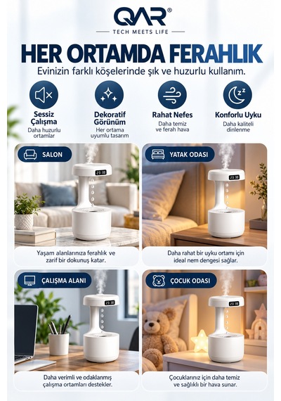Su Efektli Hava Nemlendirici Dekoratif Masa Üstü Ev Ve Ofis Ortam Nemlendirici
