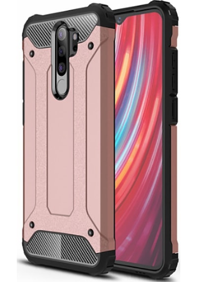 Noktaks - Redmi Note 8 Pro Uyumlu - Kılıf Çift Katman Zırh Tank Crash Military Kapak - Rose Gold Rose Gold