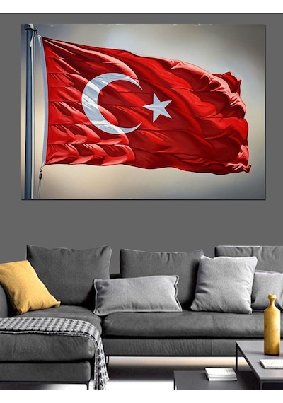 Dalgalanan Türk Bayrağı Manzarası Dekoratif Kanvas - Mdf Ahşap Tablo
