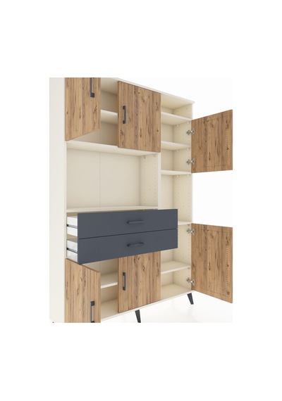 Arges Dolap 9 Raflı 2 Çekmeceli 6 Kapaklı 132x30x195 Aytaşı-çam/antrasit Atlas Çam/antrasıt
