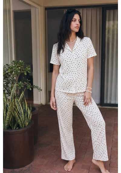 Viskon Karışım Homewear Kar Beyaz Pijama Takımı