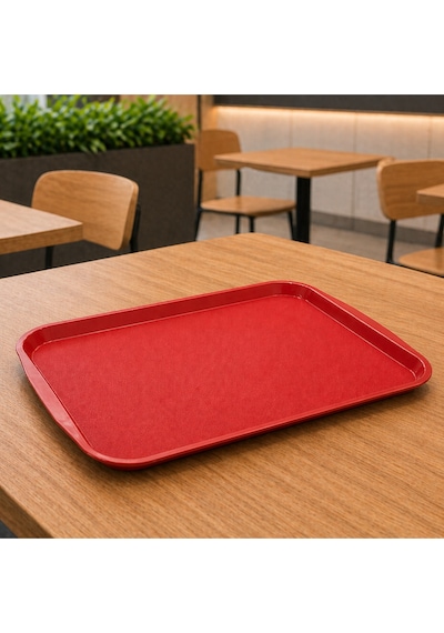 6 Adet Abs Servis Tepsisi Kaymaz Yüzeyli 32x44 Cm Kırmızı Renk Endüstriyel Kullanıma Uygun, Kırılmaz, Bpa Free 7 Renk Seçenekli