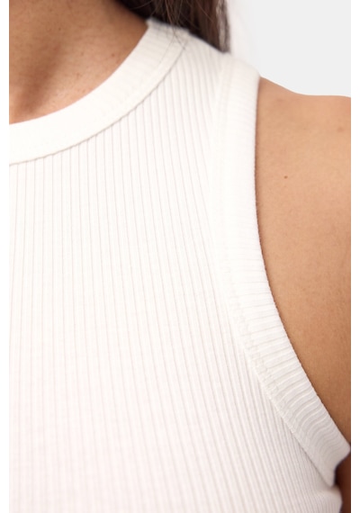 Kadın Ekru S6-101 Sıfır Kol Esnek Kumaş Crop Top